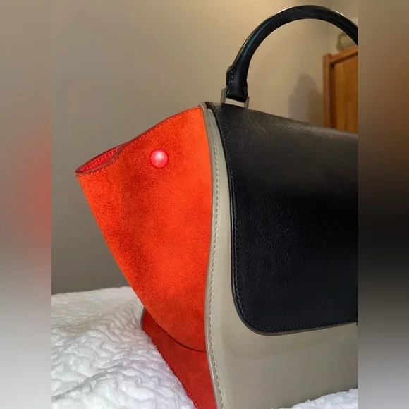 Céline Trapeze Bag Tri-Color Leather & Suede (Black/Grey/Red) W/COA - Picture 3 of 14